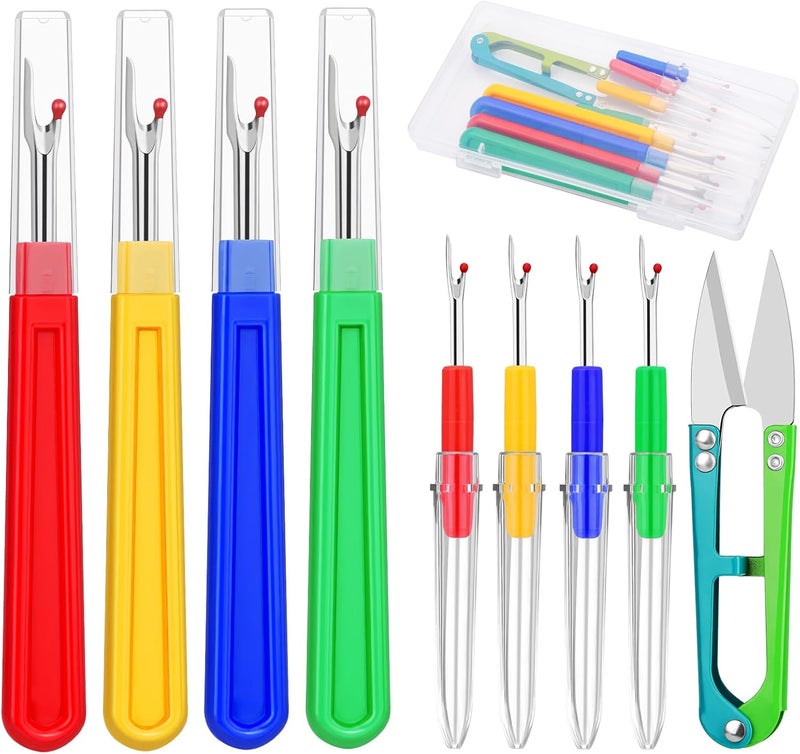 ZMAAGG Seam Ripper, 4 Big and 4 Small Stitch Remover Tools, Seam Rippers for Sewing, Thread Remover Tool with Thread Snip, Storage Box - Image 1